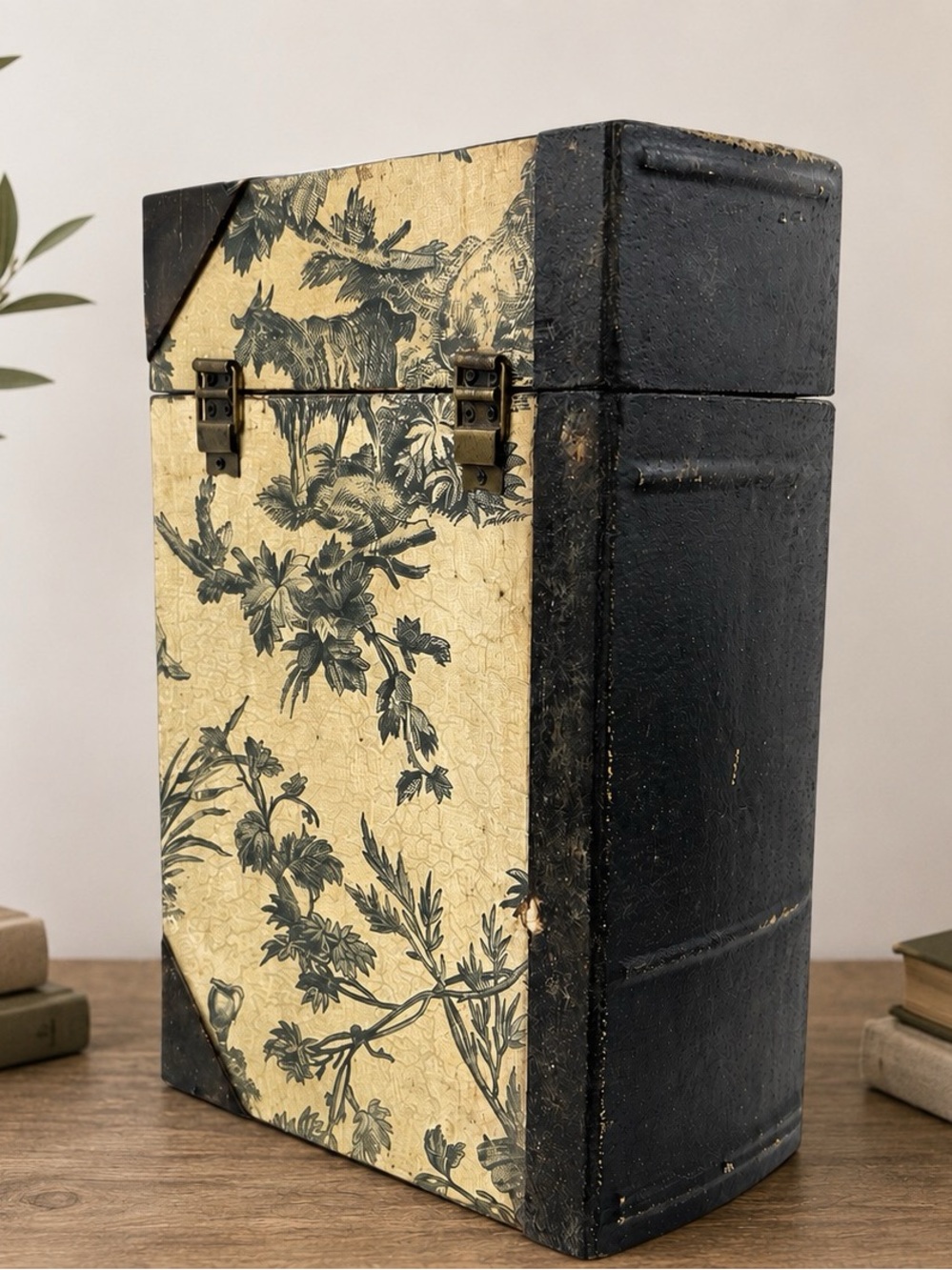 Vintage Faux Book Wine Bottle Storage Box Hidden Compartment Wood Library Decor